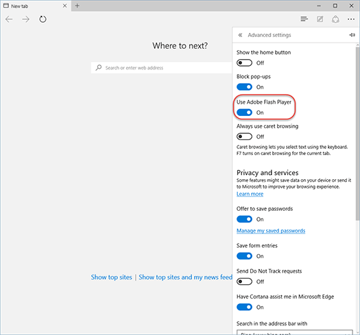 adobe flash player for windows 10 edge