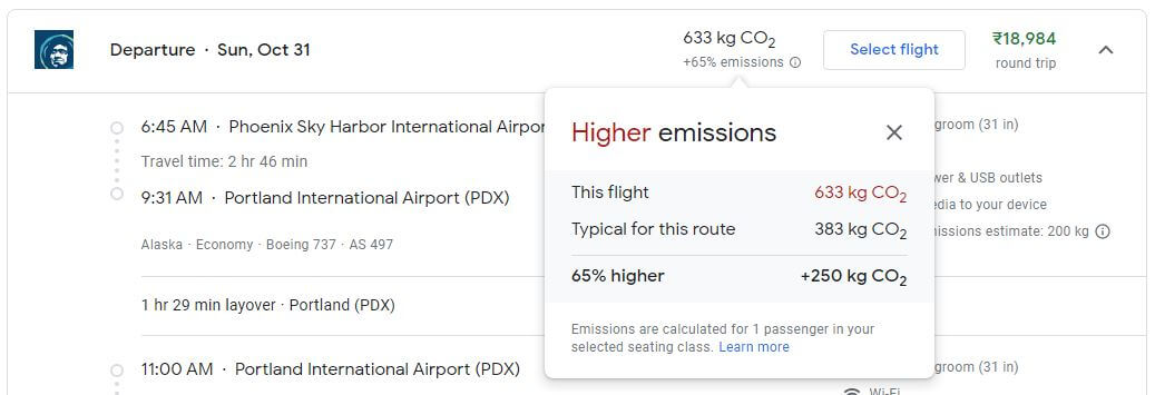 Google Flights Sustainability