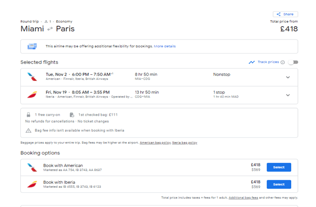 Google Flights Booking
