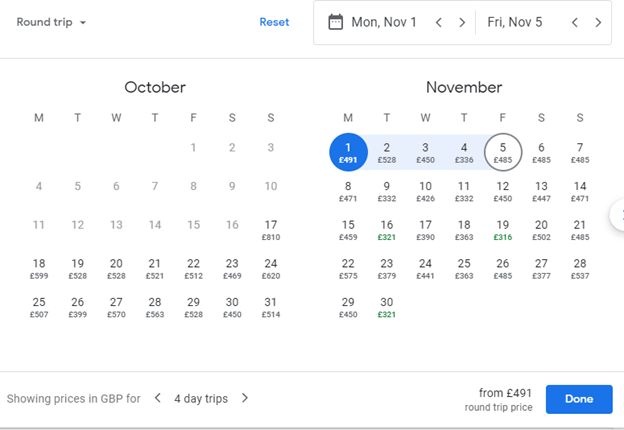 Google Flights Calendar
